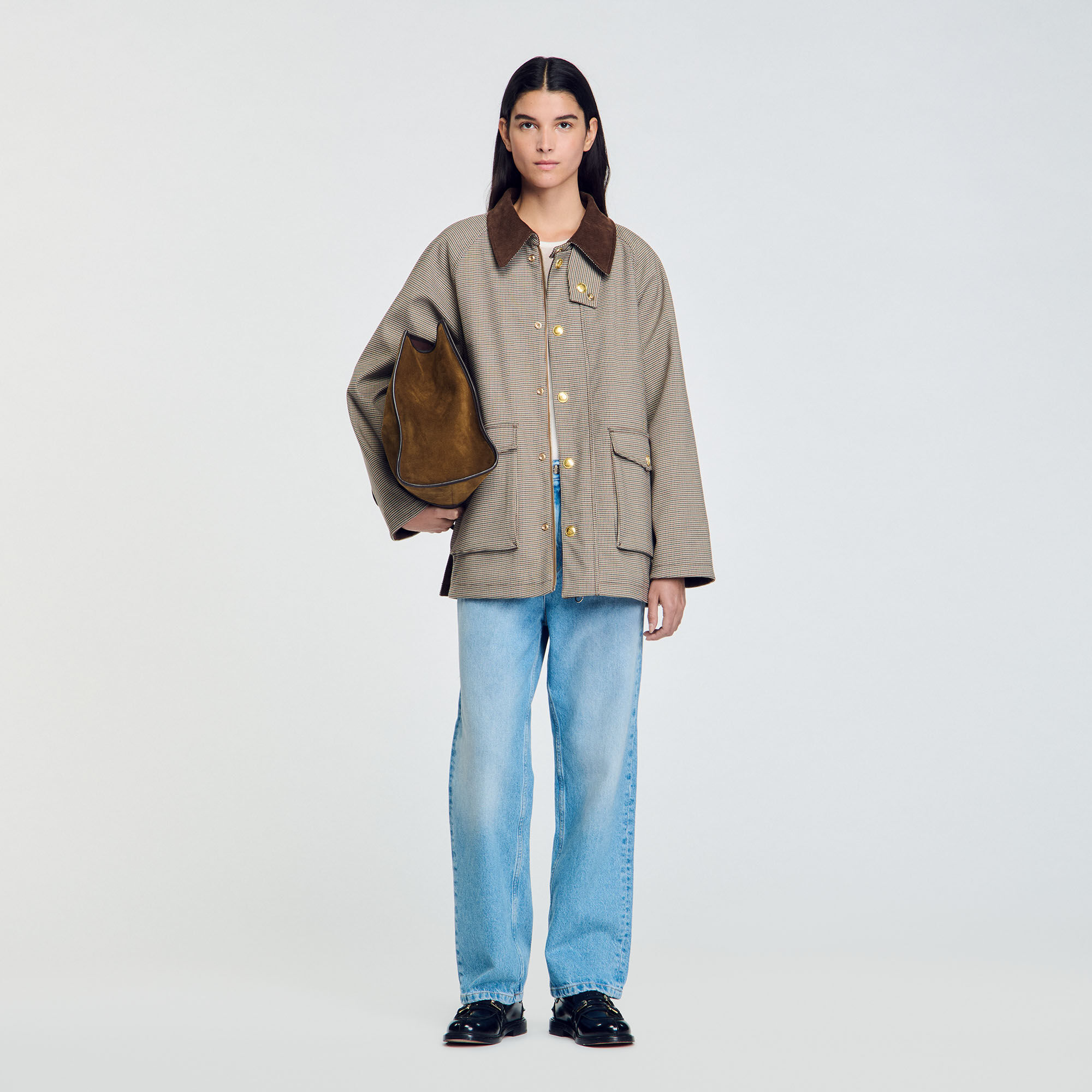 Check coat with velvet collar 1 Check coat with velvet collar